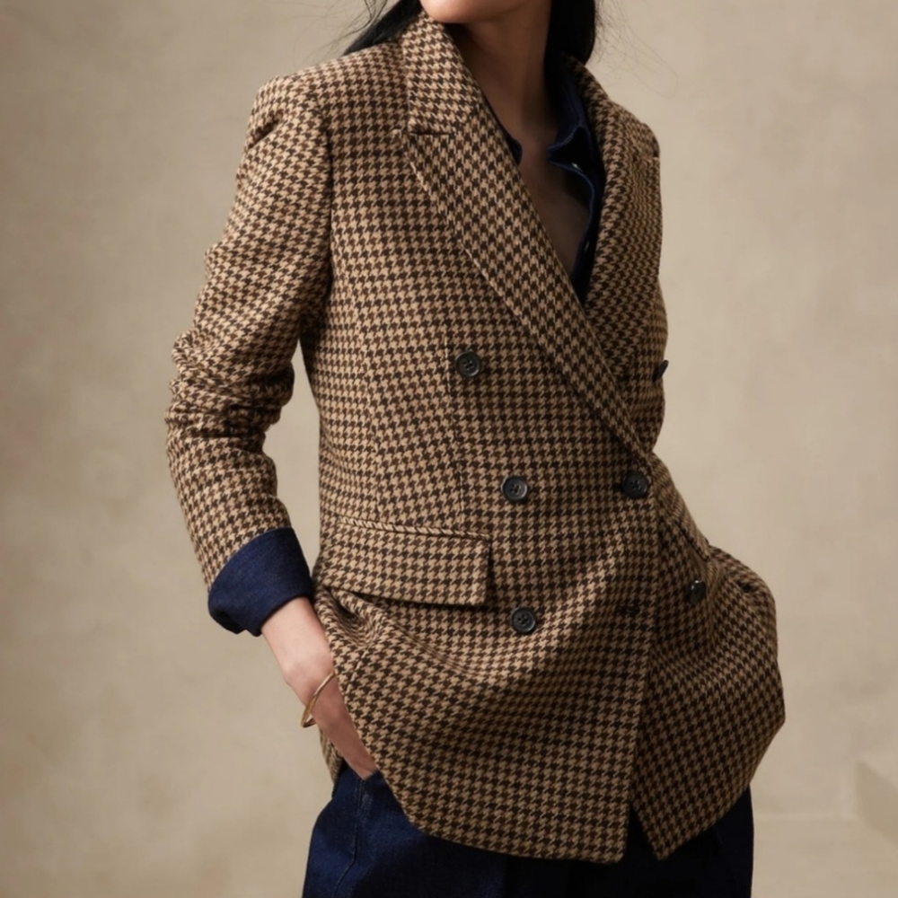 Reserved Banana Republic Modern Wool Blazer 4449660020002 Brown Houndstooth 2